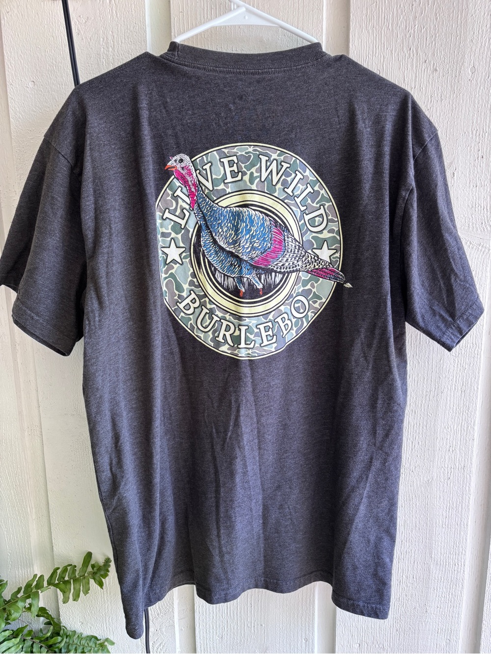 BURLEBO Charcoal Short Sleeve Tee with camo and Turkey Graphic
